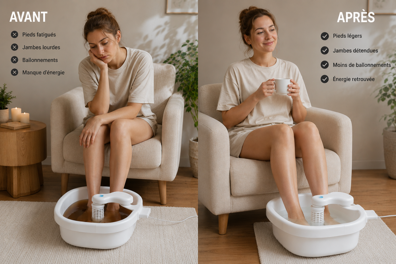 Avant après bain ionique détox